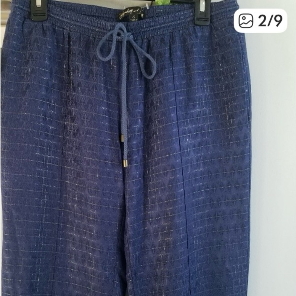 Elizabeth & James Rayon/SILK Blend Navy & Gold Metallic Cropped Pants S - Picture 6 of 15